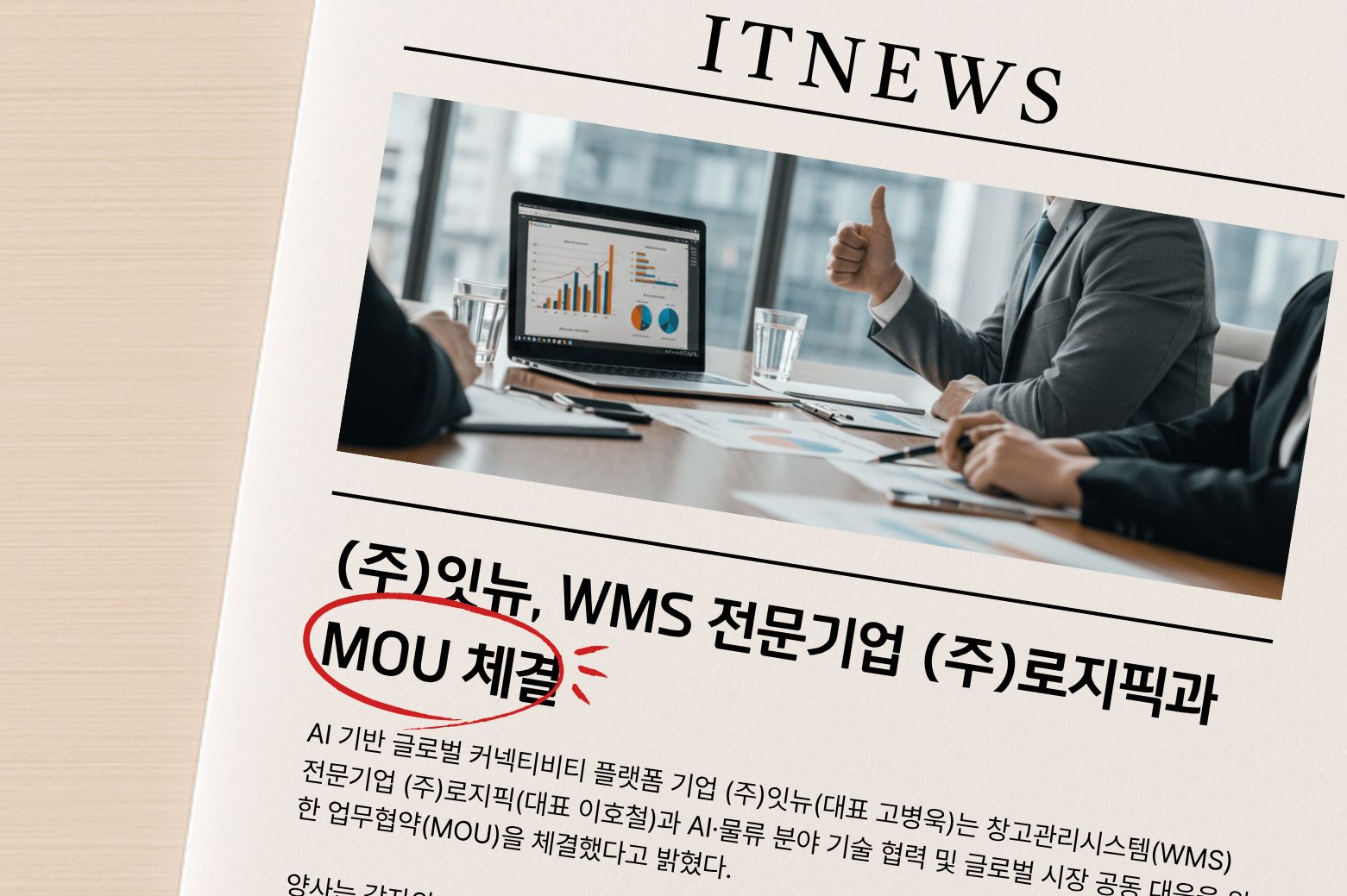 (주)잇뉴, WMS 전문기업 '(주)로지픽'과 MOU 체결... AI·물류 분야 공동 연구 나선다